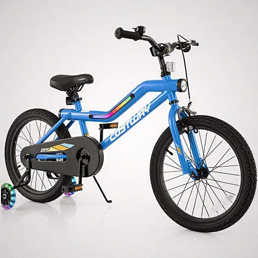 Patented 18 Inch Kids Bike LED Lighted Adjustable with Training Wheels for 4-8 Y