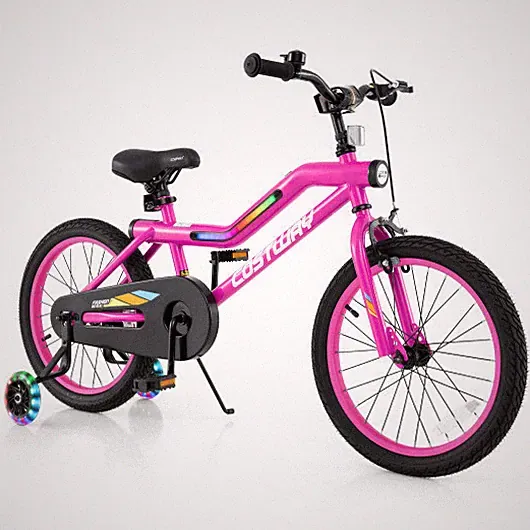Patented 18 Inch LED Lighted Kids Bike with Training Wheels and Headlight for Ag