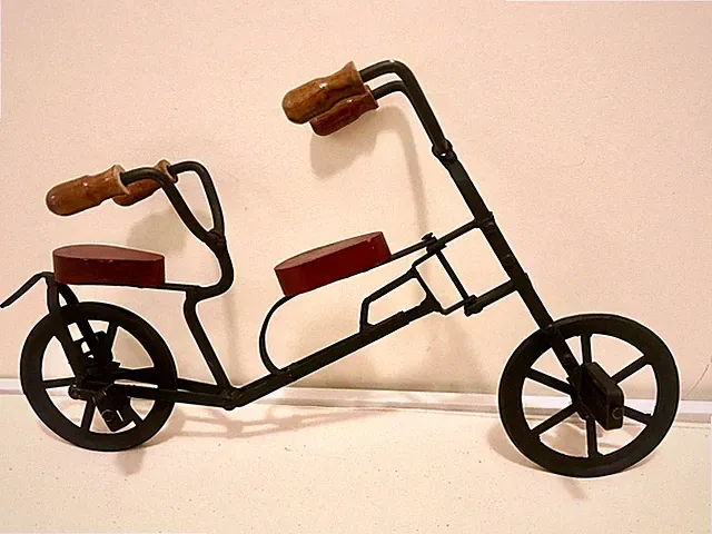 Tandem bicycle decoration with wooden handles and seat